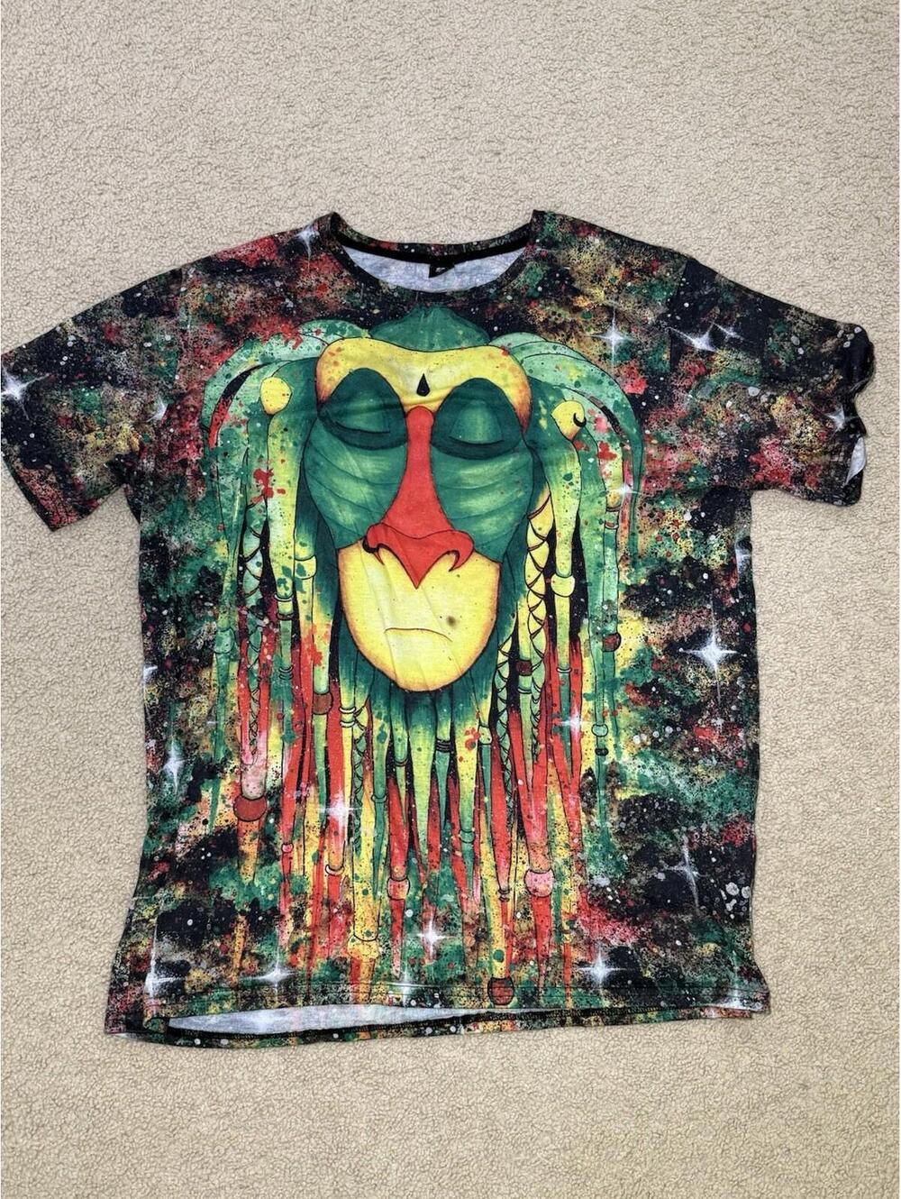 Electro Threads Small Unisex Rasta Rafiki Giant Print Black T-Shirt Tunic